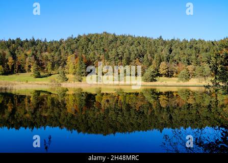 picturesque autumnal lake Ober See near lake Alatsee in Fuessen, Bavaria (Germany) Stock Photo