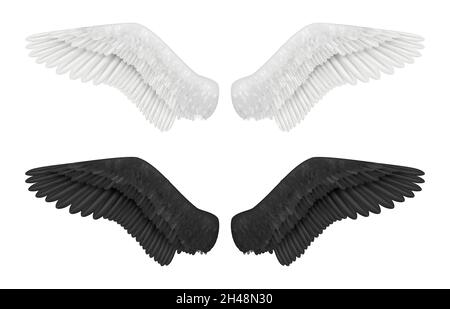 White and black wings. Angel and demon wings birds feathers gothic flying  symbols decent vector realistic pictures Stock Vector Image & Art - Alamy