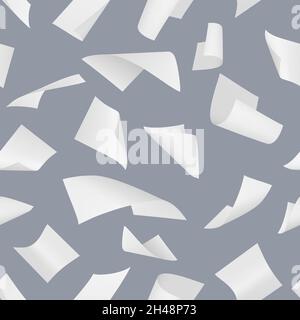 Pattern falling sheets. Empty papers wind symbols blank stack foil decent vector seamless background for textile project design Stock Vector