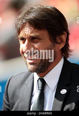 File photo dated 22-04-2018 of Chelsea manager Antonio Conte during the Emirates FA Cup semi-final match at Wembley Stadium, London. Tottenham are in talks with Antonio Conte as they look to replace Nuno, the PA news agency understands. Issue date: Monday November 1, 2021. Stock Photo