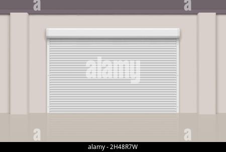 Garage roller doors. Realistic shutter hallway empty warehouse gates in commercial buildings decent vector metal doors background Stock Vector