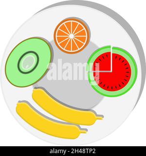 Fruits on a plate, illustration, vector on a white background. Stock Vector