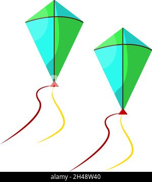 Flying kites, illustration, vector on a white background. Stock Vector