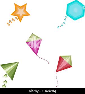 Flying kites in the sky, illustration, vector on a white background. Stock Vector