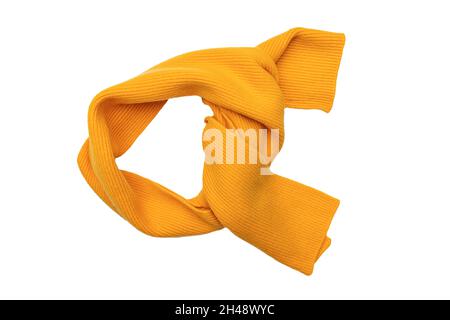 Knitted winter scarf on a white background. Stock Photo