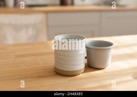 Beautiful closeup of unique handmade two cups Stock Photo