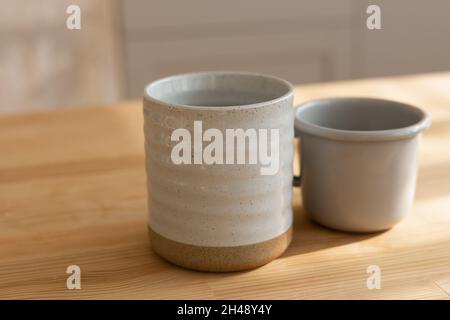 Beautiful closeup of unique handmade two cups Stock Photo