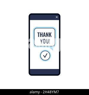 Thank you on phone screen vector illustration. Stock Vector
