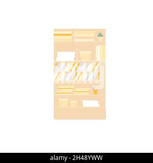 Flat cartoon work cabinet with folders,papers documents,office furniture and interior elements vector illustration concept Stock Vector