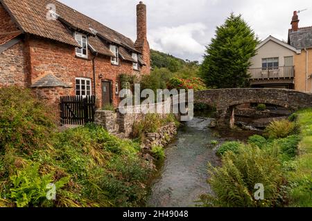 Cottage and Bridge at Allerford, Somerset, UK Stock Photo