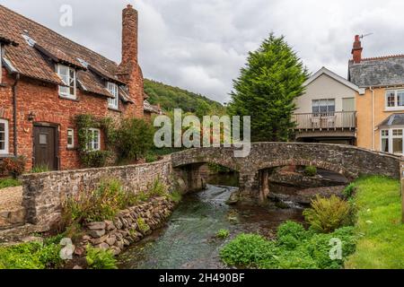 Cottage and Bridge at Allerford, Somerset, UK Stock Photo