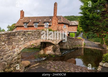 Cottage and Bridge at Allerford, Somerset, UK Stock Photo