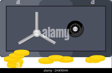 Safe with coins, illustration, vector on a white background. Stock Vector