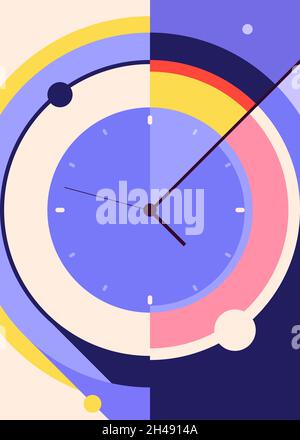 Poster with abstract clock. Placard design in flat style. Stock Vector