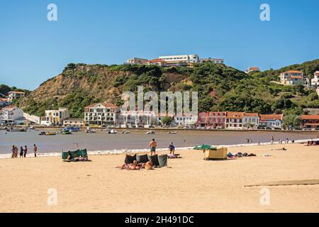 São Martinho do Porto, Portugal. View of sandy beach and bay Stock Photo