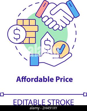 Affordable price concept icon. Driving school benefit abstract idea thin line illustration. Learn to drive vehicle. Automobile riding course. Vector i Stock Vector