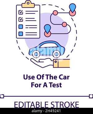 Use of car for test concept icon. Road examination service abstract idea thin line illustration. Driving school. Automobile riding course. Vector isol Stock Vector