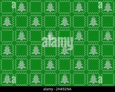 Seamless pattern with checkered knitting tracery Christmas tree ugly sweater Stock Vector