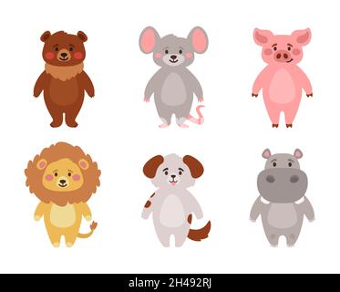 Vector cartoon style set of cute animals Stock Vector