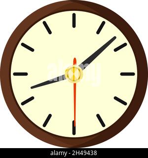 Brown wall clock, illustration, vector on a white background. Stock Vector