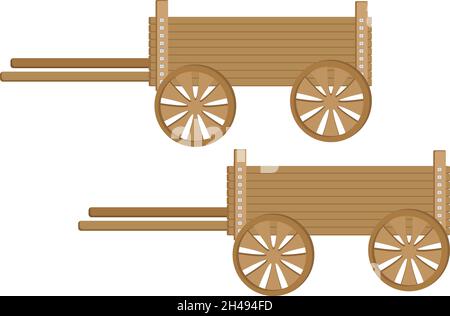 Old wooden cart, illustration, vector on a white background. Stock Vector