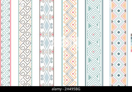 Geometrical filigree borders. Color beauty ornaments linear patterns, vector ethenic ornamental bkrders, vintage craft colorful border lines vector illustration isolated on white Stock Vector