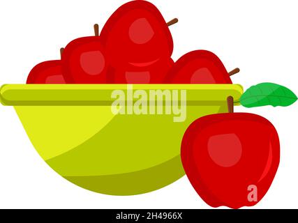 Bowl of apples, illustration, vector on a white background. Stock Vector