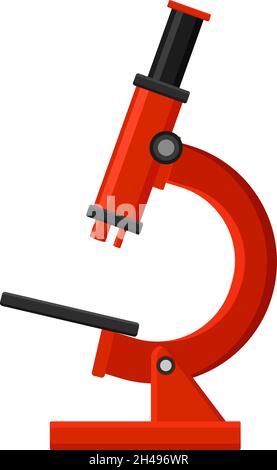 Red microscope, illustration, vector on a white background. Stock Vector