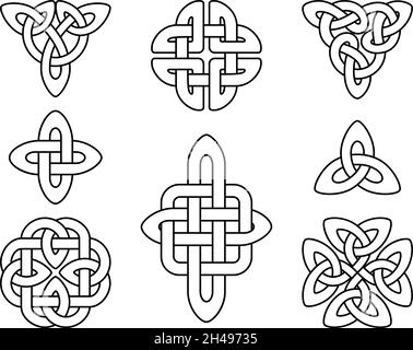 Irish celtic knots. Slavic mystic knot emblems, linear vector gaelic pagan circle destiny and trefoil unity symbols, celt england scottish spirit design elements isolated on white Stock Vector