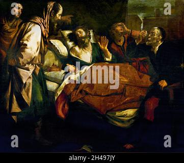 Il profeta Ezechia morente  The dying prophet Hezekiah by  Domenico Fiasella,  1589 – 1669, Italian painter of the Baroque period,  nicknamed Il Sarzana, Genoa, Italy, Italian, ( Hezekiah or Ezekias 741 BC was, according to the Hebrew Bible, the son of Ahaz and the 13th king of Judah) Stock Photo