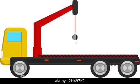 Tow truck with hook, illustration, vector on a white background. Stock Vector
