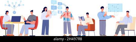 Workflow. Human resources, professionals working together. Collaboration, work communication vector scene Stock Vector