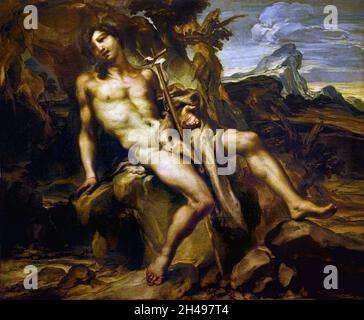 San Giovanni Battista nel Deserto - St. John the Baptist in the Desert   by Gregorio De Ferrari (1647–1726), Italy, Italian, Genoa, Italy, Italian, Stock Photo