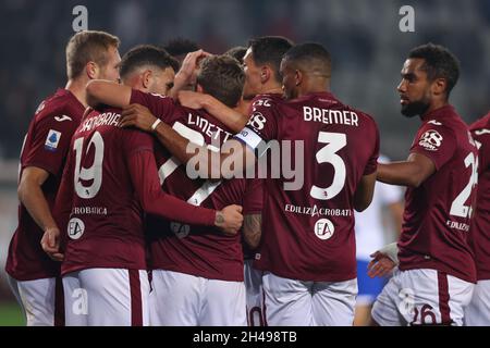 Torino FC players celebrate during the Serie A 2020/21 match between Torino  FC and Benevento Calcio at Stadio Olimpico Grande Torino on May 23, 2021 in  Turin, Italy - Photo ReporterTorino / LiveMedia Stock Photo - Alamy