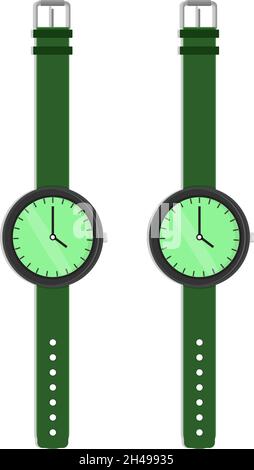 Green wrist watch, illustration, vector on a white background. Stock Vector