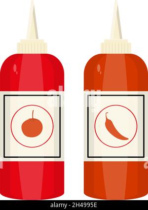 Bottles of sauce, illustration, vector on a white background. Stock Vector