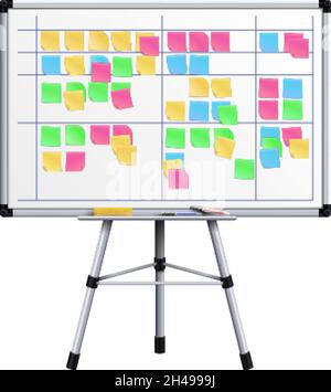 Meeting white board with color stickers. Scrum task board with sticky notes  of daily plan vector illustration. Sticker board for planning teamwork  Stock Vector Image & Art - Alamy