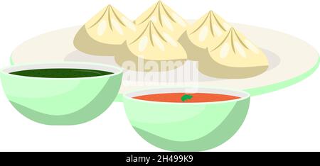 Plate of momos, illustration, vector on a white background. Stock Vector