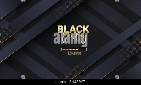 Black Friday loading bar background, banner poster design template. Progress loading bar. Black friday sale. Vector illustration. Stock Vector