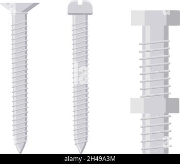 Three silver screws, illustration, vector on a white background. Stock Vector