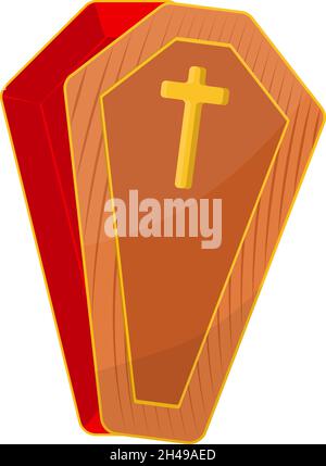 Wooden coffin, illustration, vector on a white background. Stock Vector