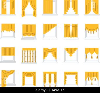 Golden curtains, illustration, vector, on a white background. Stock Vector