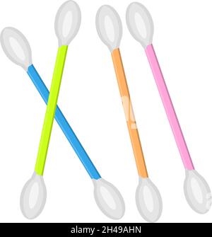 Colorful cotton earbuds, illustration, vector on a white background. Stock Vector