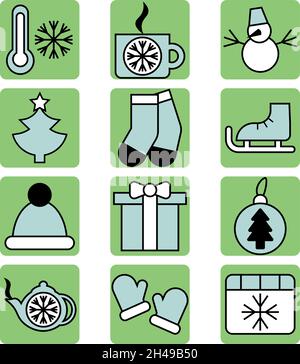 Winter icon set, illustration, vector, on a white background. Stock Vector