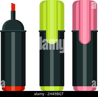 Highlighter pens, illustration, vector on a white background. Stock Vector