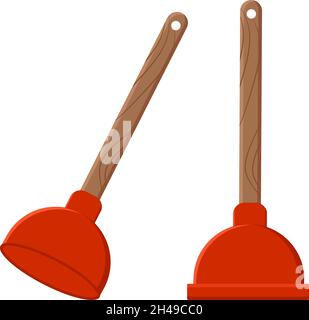 Red toilet plunger, illustration, vector on a white background. Stock Vector