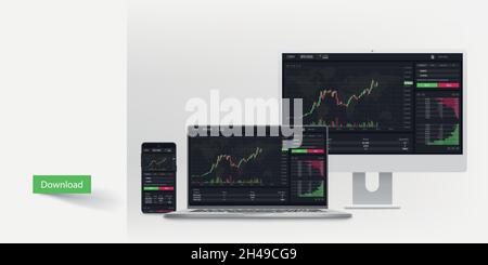 trading app on various platforms on white Stock Vector