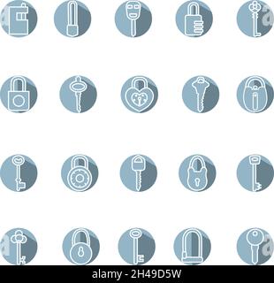 Keys and locks, illustration, vector, on a white background. Stock Vector