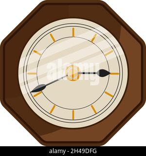 Wooden wall clock, illustration, vector on a white background. Stock Vector