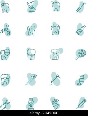 Healthy and shiny tooth and a caries icon set. Dental, teeth filled ...